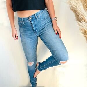 MADEWELL Blue Wash 9" High Rise Waisted Skinny Raw Hem Denim Jeans 30 Tall Long